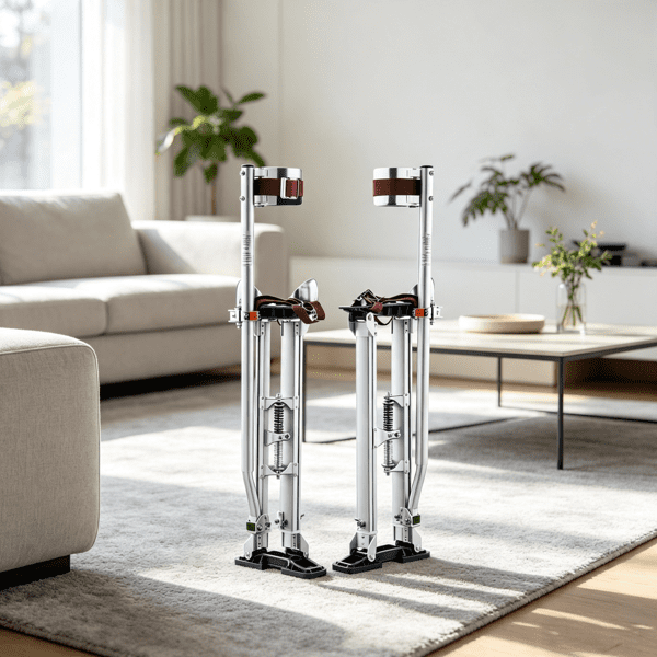 24"-40" Adjustable Drywall Stilts with Protective Knee Pads, Durable Non-slip Work Platform for Painting, Taping & Walking, Silver