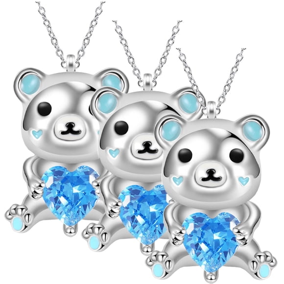 Cadena con Figura de Osos PolarBearNeck01 3 Pzas Collar Oso Polar/Corazón Plata/Azul Metal. High Monaco MXNAK-003