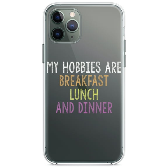 DistinctInk Clear Shockproof Hybrid Case for iPhone 12 / 12 PRO (6.1" Screen) - TPU Bumper Acrylic Back Tempered Glass Screen Protector - My Hobbies Are Breakfast Lunch & Dinner