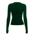 thumbnail image 4 of Arnsht Womens Long Sleeve Shirts Basic Tees Y2k Slim Fit T Shirt Crew Neck Trendy Crop Top Casual Fashion Fall Outfits Green L, 4 of 4