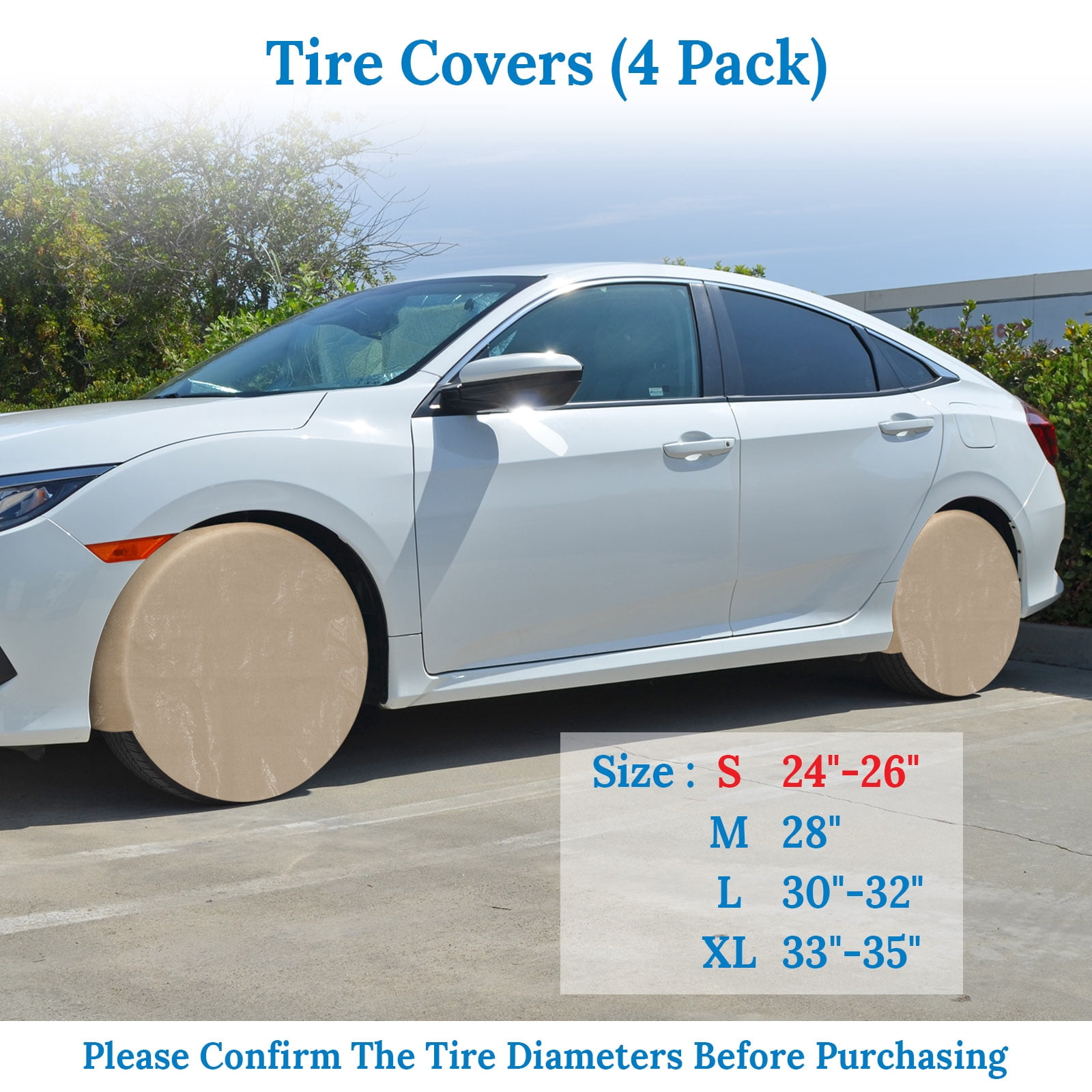 Sunrise 4pcs Wheel Tire Covers Waterproof Sun Tire Protector for Auto Truck Car Camper Trailer Boat, Taupe (24''-26'')
