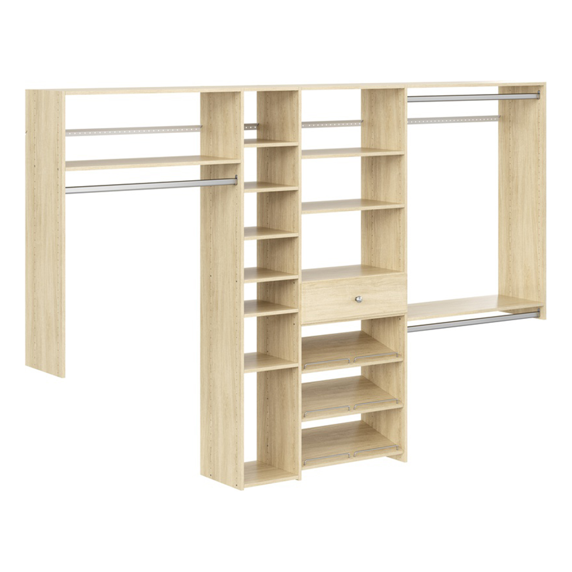 Easy Track Shoe Storage Closet Shelf and Drawer Organizer System, Honey