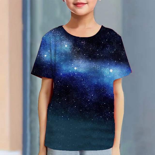 Zwiiyzr T-Shirts Graphiques 3D pour Tout-Petits Garçons Filles Colorés Espace Cool Col Rond T-Shirt Unisexe Manches Courtes 3-14 Ans Multicolore