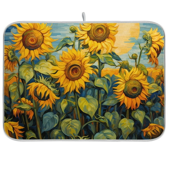 Dish Drying Mat Sunflowers and Moon Kitchen Mats Microfiber Counter Absorbent Dish Pad Drainer Rack 16"x18"