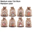 thumbnail image 3 of 30/1 piezas Bolsa de lino con cordón para Navidad, bolsa de regalo para dulces, regalo de Navidad, pulsera, embalaje de joyas, bolsa con cordón, patrón de Papá Noel, 3 of 5