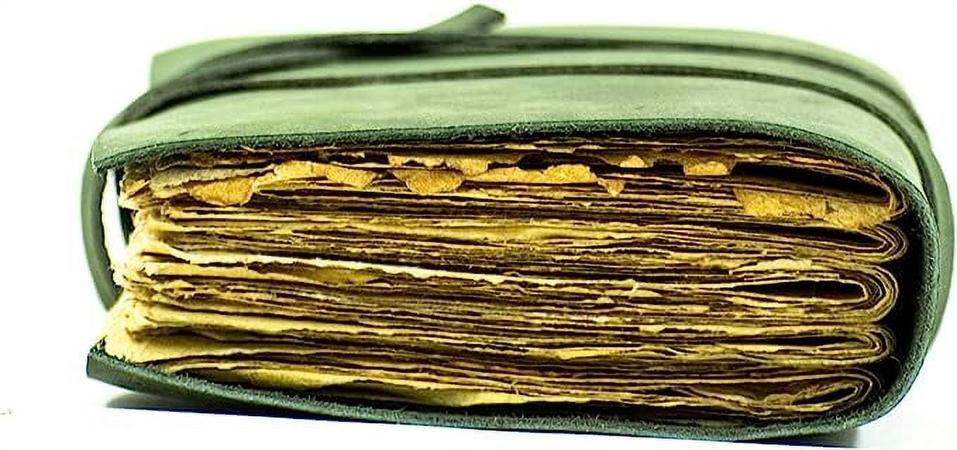 OVERDOSE Deckle Green Leather Journal - Vintage Travel Journal for Men & Women Sketch Writing Diary Sketchbook Book of Shadows Handmade Vintage Deckle Edge Paper - 6 x 8 inches | 15 x 20 cm | A5