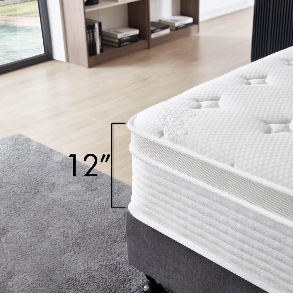 Full Size Mattress - 12 Inch Cool Memory Foam & Spring Hybrid Mattress - Euro Top - Medium Firm - Oliver & Smith