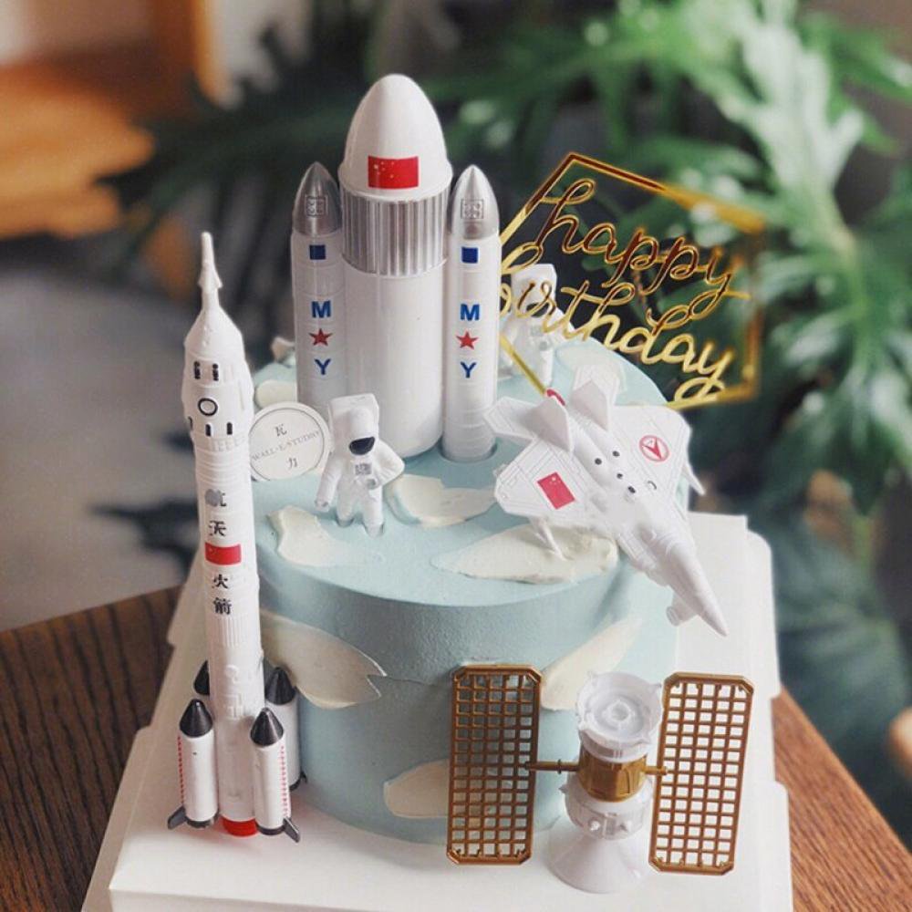 7Pcs Birthday Cake Decoration Space Shuttle Astronaut Aeronautical