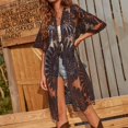 thumbnail image 2 of JIAYUE Women's Swimsuit Cover-Ups Half Sleeve Cardigan Solid Color Lace Knee Length Embroidered Top Holiday Bathing Suit Cover Up Cardigan, 2 of 6