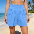 thumbnail image 2 of Bmisegm Summer Shorts for Women Plus Size Solid Color Summer Loose Fit Pleated Elastic Waistb Beach Wide Leg Shorts with Pockets Sky Blue XXL, 2 of 6