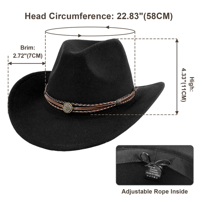 4914 Cowboy Hat For Women Men Adjustable Inside Western Adults WHIPPY Western Cowboy Hat for Men Women Adjustable Cowgirl  main image 3
