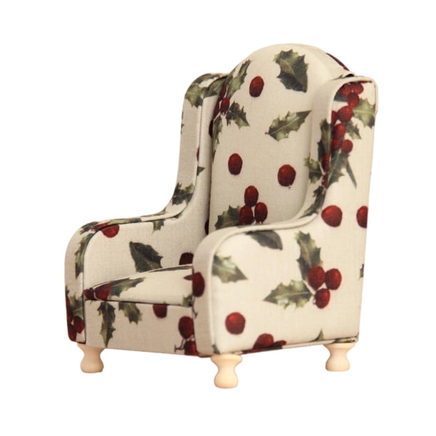 Sofá en miniatura 1/12, mueble para casa de muñecas, sillón de tela, sofá, juguete para niños Estampado floral beige