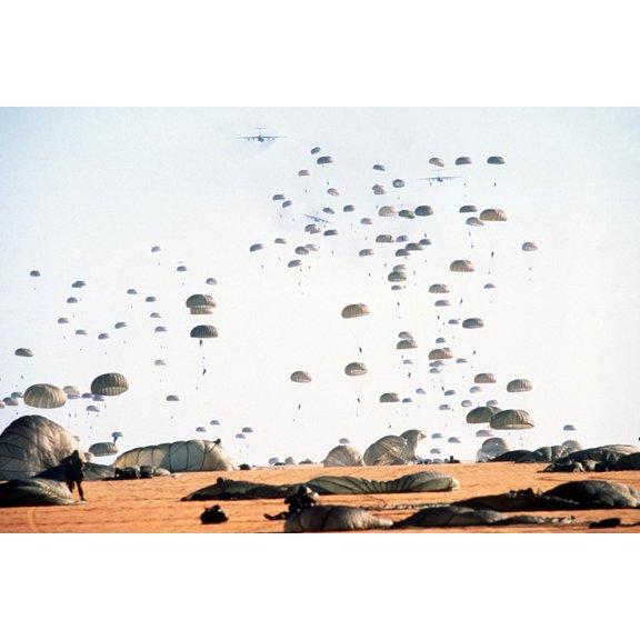 Art.com US Paratroopers Land at Palmerola Air Base in Honduras During Exercises, Jan. 1988 Photo, 18" x 12"