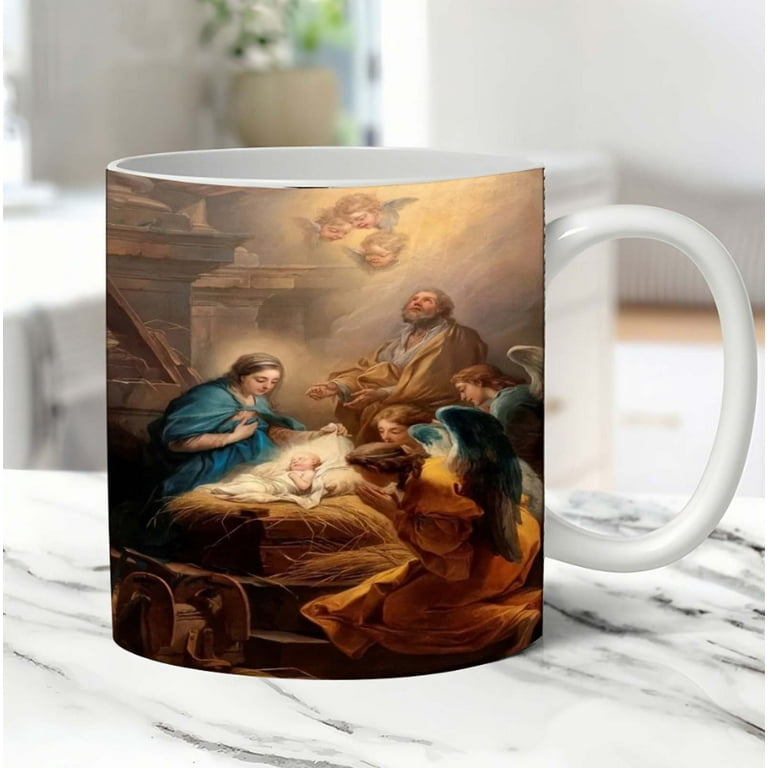 Amacok Holiday Season Christmas Mug, Nativity Christmas Ceramic Coffee Mug,  Novelty Christian Gift Mugs for Coffee, Tea and Hot Drinks, 11Oz