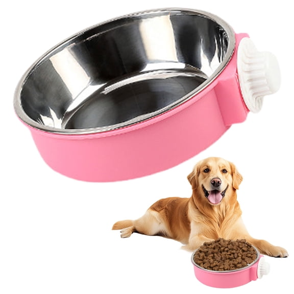 Crate Dog Bowl, Removable Stainless Steel Hanging Pet Kennel Cage Bowl Food & Water Feeder Coop Cup for Puppy, Cat, Rabbit, Guinea Pigs Ferret Bird,Pink