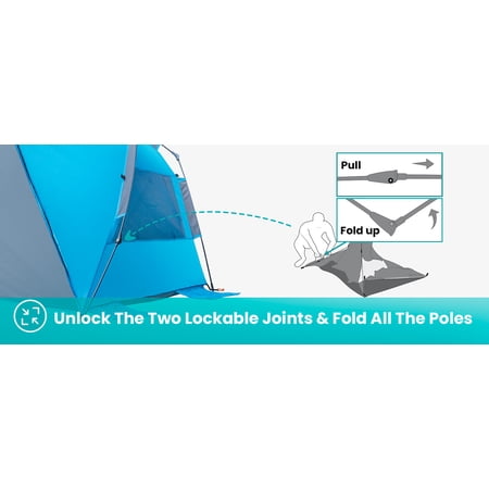 OutdoorMaster Pop Up Beach Tent for 4 Person - Easy Setup and Portable Beach Shade Sun Shelter Canopy with UPF 50  UV Protection Removable Skylight Family Size - Light Blue Gray