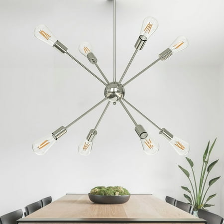 

8 Lights Modern Sputnik Chandeliers Vintage Ceiling Light Fixture with E26 Bulb Base Industrial Pendant Lighting for Kitchen Dining Room Living Room Bedroom Sliver