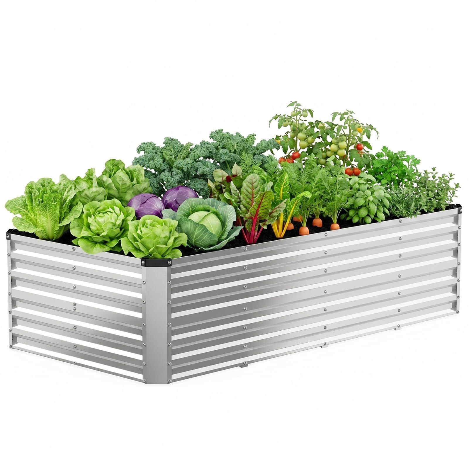 Kelno Galvanized Metal Raised Garden Bed 8x4x2ft Outdoor Planter Box for Vegetables Flowers Herbs Open Bottom Rectangular Raised Bed, Silver