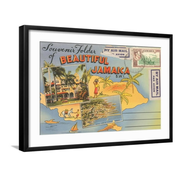 Art.com Postcard Folder, Beautiful Jamaica Art Print, Black Frame Wall Art, 29" x 21"