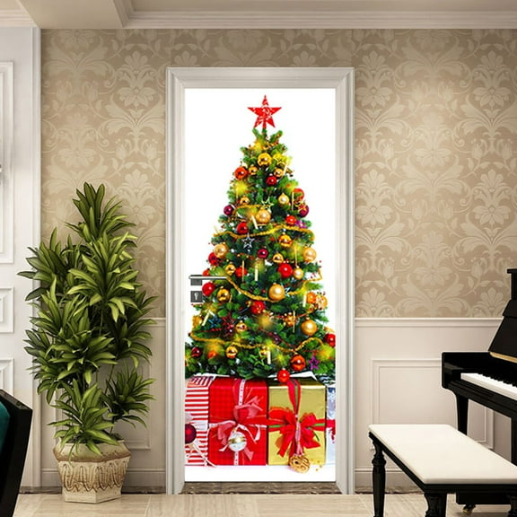 Christmas Front Door Decorations Sticker, Xmas Wall Stickers , Front Door Covers Decorative Christmas Ball Covers for Festive Party Home Decor,S(38.5x200cmx2Pcs)