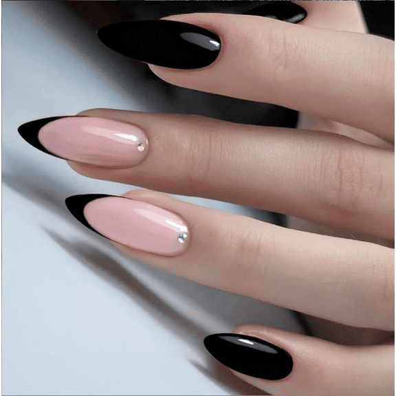 Almond Press On Nails Medium - Soft Gel Ombre Fake Nails , Semi-Transparent Reusable Glue On Nails in 16 Sizes - 24PCS Stick On Nails Kit