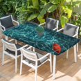 thumbnail image 2 of Teal Green Ocean Waves Table Cloths for 5 Foot Rectangle Tables, Red Boat Coastal Patio Waterproof Elastic Fitted Tablecloths, Washable Rectangular Table Cover for Camping, 2 of 8