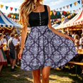 thumbnail image 2 of Jane Wardrobe Adjustable Side Tie Damask Print Flared Mini Apron Skirt Women Silky Satin Oktoberfest Bottom 1PC S-M-L, 2 of 4