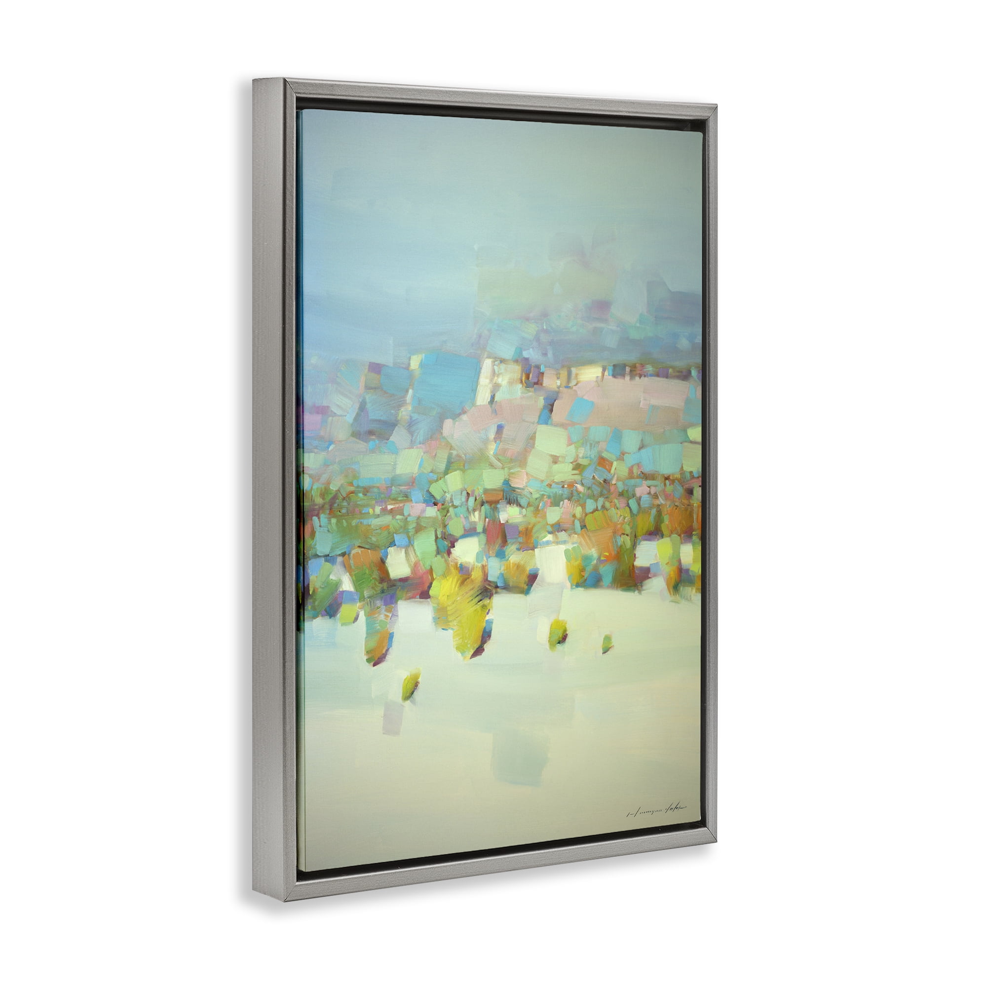 Stupell Industries Contemporary Beach Landscape Abstract Painting Gray Floater Framed Canvas Art Print Wall Art, 21 x 31