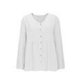 thumbnail image 4 of CHUMUD Womens V-neck Long Sleeved Solid Color Tops Button Down Loose Cotton Linen Shirt Roll Up Cuff Casual Blouses, 4 of 5