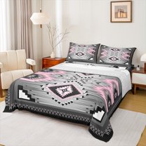 Homewish Tribal Aztec Adult Full Size Sheets, Grey Pink Triangle Abstract Bed Sheets, Western Hippie Bohemian Sheet Sets, Luxury Bedroom Decor, 4 Pieces