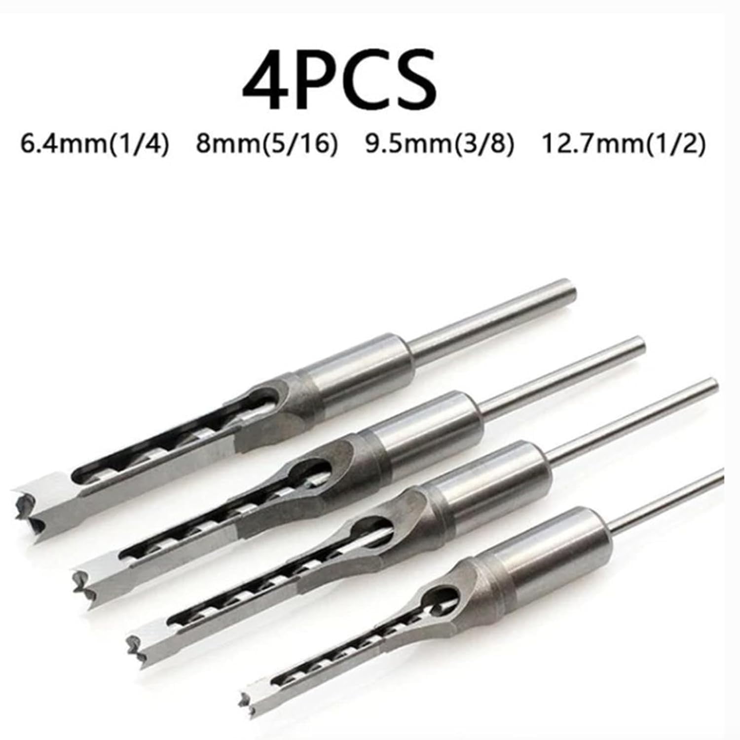 Woodworking Square Hole Drill Bits, 4pcs/6pcs Square Hole Mortise Chisel Drill Bit Tools, 1/4, 5/16, 3/8,1/2, 9/16, 5/8 Wood Mortising Chisel Set for Machines (6pcs)