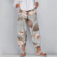 thumbnail image 2 of Taqqpue Womens Linen Pants Loose Floral Prirted Elastic High Waisted Wide Leg Pants Baggy Lounge Pant Comfy Soft Trousers Resort Wear Relaxed Fit Straight Leg Crop Trousers with Pockets, 2 of 5