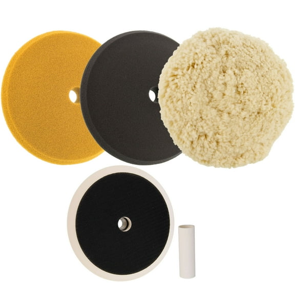 Foam Wool Buffing Polishing Pad Kit, 3 - 8" Polish Buff Pads Grip Backing Plate