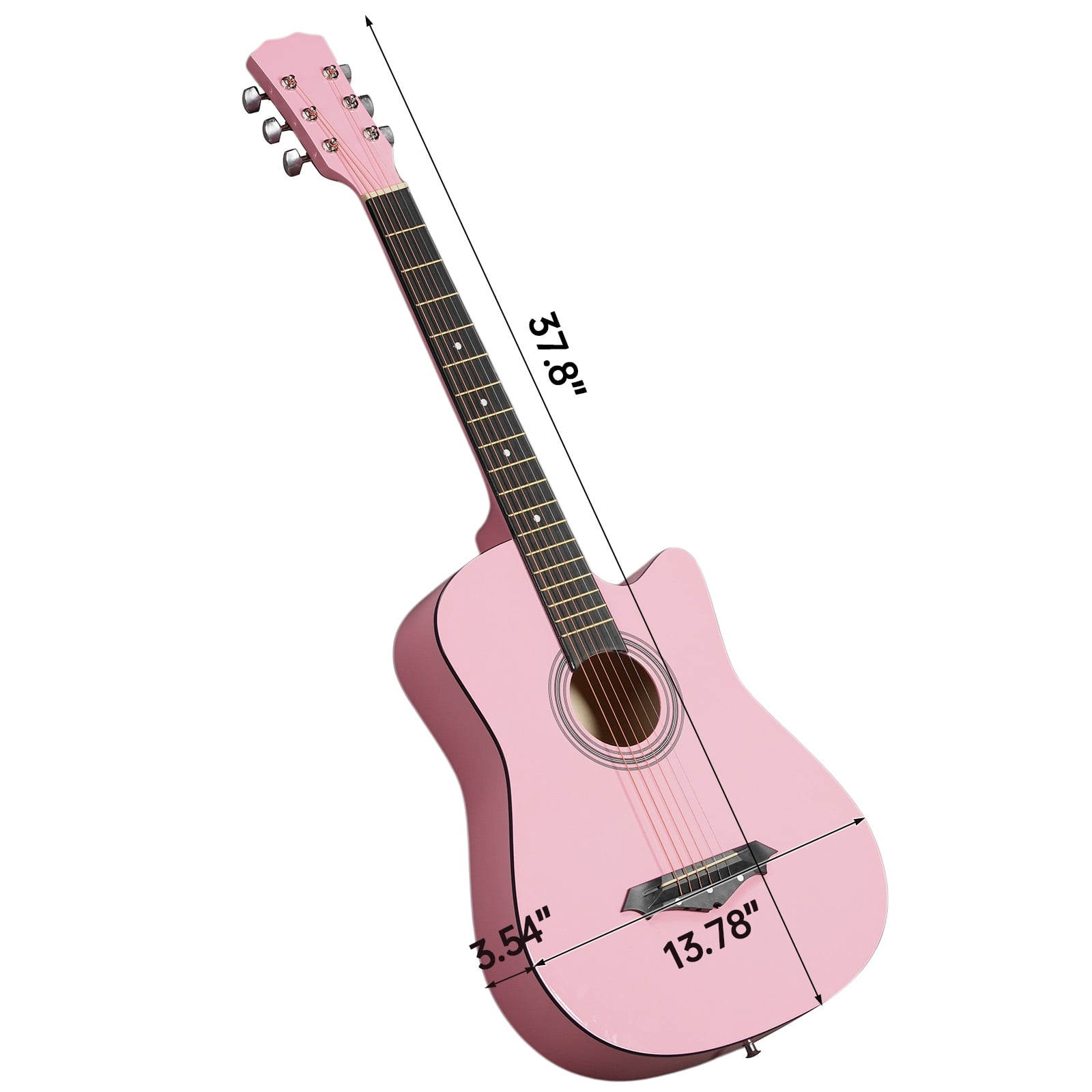 38in Acoustic Guitar with Picks, Strings, Capo, Case, Tuner, and Strap - Matte Pink