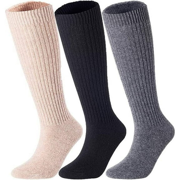 Lovely Annie Women's 3 Pairs Exceptional Non Slip, Cozy and Cool Knee High Wool Socks AFS05 Size 6-9 (Grey, Pruple, Black)
