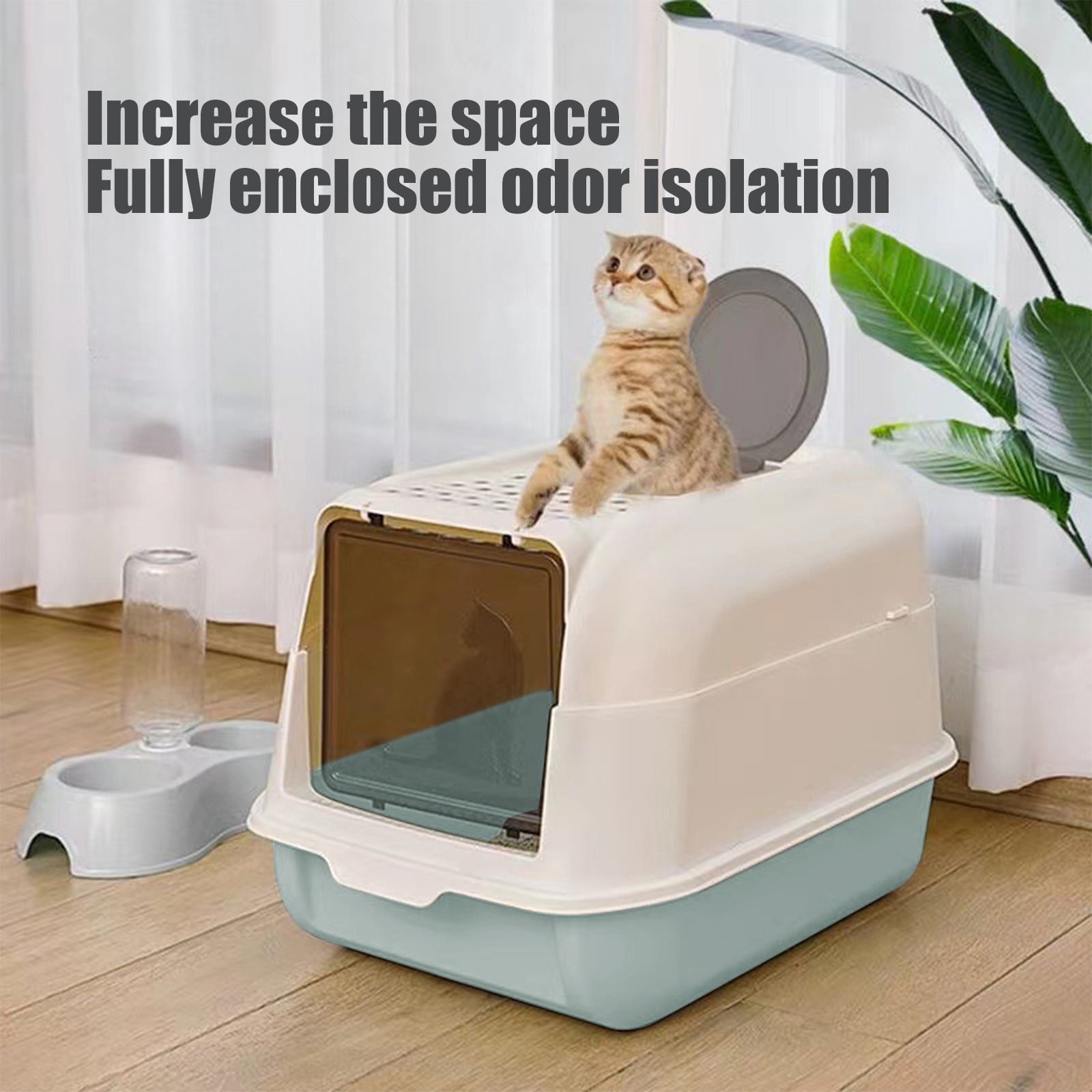 Large Fully Enclosed Cat Litter Box, Odor-Proof and Splash-Proof Cat Toilet, with Litter Shovel, Covered Litter Pan, Blue EARKITY