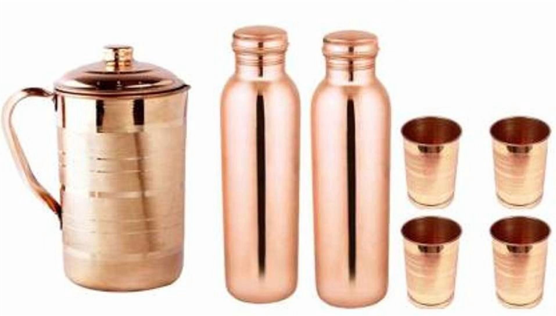 Sauran Jug Glass Water Bottle Set Jug Glass Tray Set (Copper)