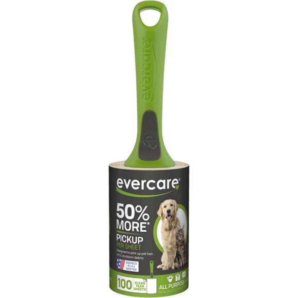 Rodillo quitapelusas para pelo de mascotas Evercare, 100 hojas, multiuso