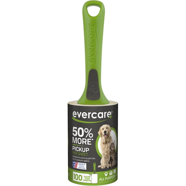 Rodillo quitapelusas para pelo de mascotas Evercare, 100 hojas, multiuso