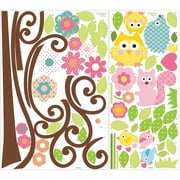 RoomMates Peel & Stick Wall Decals Mega-Pack Brown, Pink, and Green Scroll Tree 64"W x 58"H