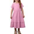 thumbnail image 2 of YHAJDS Girls Solid Color Short Sleeve Dress Lace Linen Breathable Princess Summer for 1-7 Years, 2 of 5