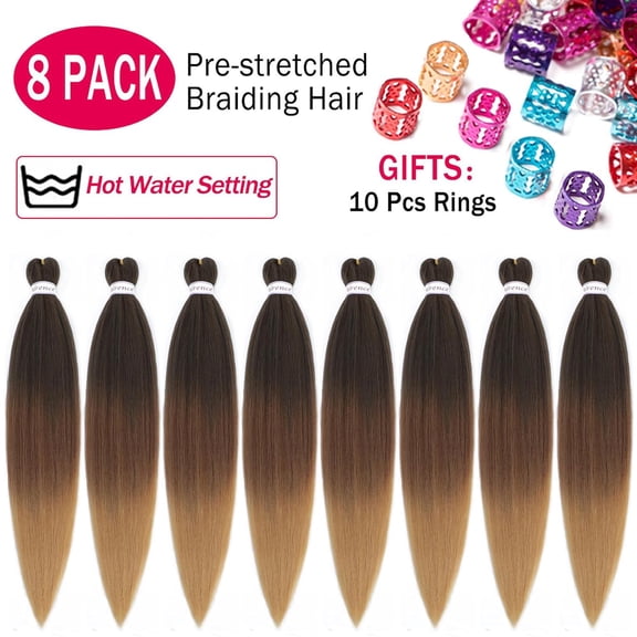 WEIF-Pre Stretched Braiding Hair Long Braid 20 Inch 8 Packs Professional Braiding Hair Extensions Synthetic Crochet Twist Braids (20 Inch, 1B/30/27)