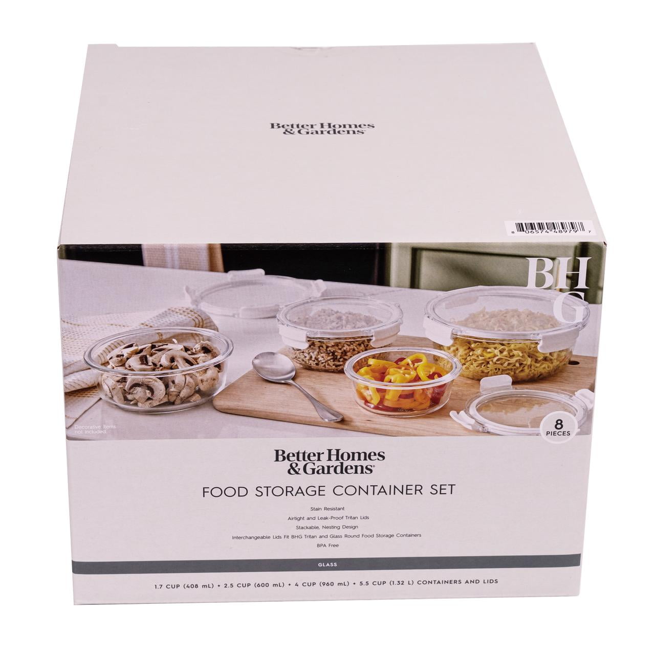 Better Homes & Gardens Round Glass Food Storage Container with Tritan Lid. Set of 4, 8 Pieces