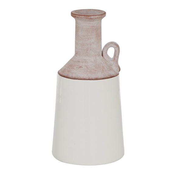 DecMode 12" White Ceramic Vase with Pink Accents