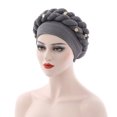 thumbnail image 2 of MSJUHEG Braid Turban Cap Twisted Braid Hat Braid Head Wrap for Women Beading Braid Hat Ruffle Cancer Wrap Cap Sleep Caps Hats for Women Fascinators Hats for Women Polyester 1PC Hat Gray One Size, 2 of 2