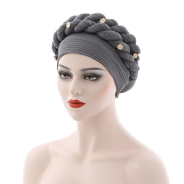 PEIXUN Fashion Women Beading Braid Hat Muslim Ruffle Cancer Wrap Cap Sleep Caps Satin Lined Hair Bonnets