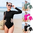 thumbnail image 4 of Girls Rash Guard Swimsuit Sun Protection Long Sleeve Striped Ruffle Girls Bathing Suits 10-11 Years, 4 of 4