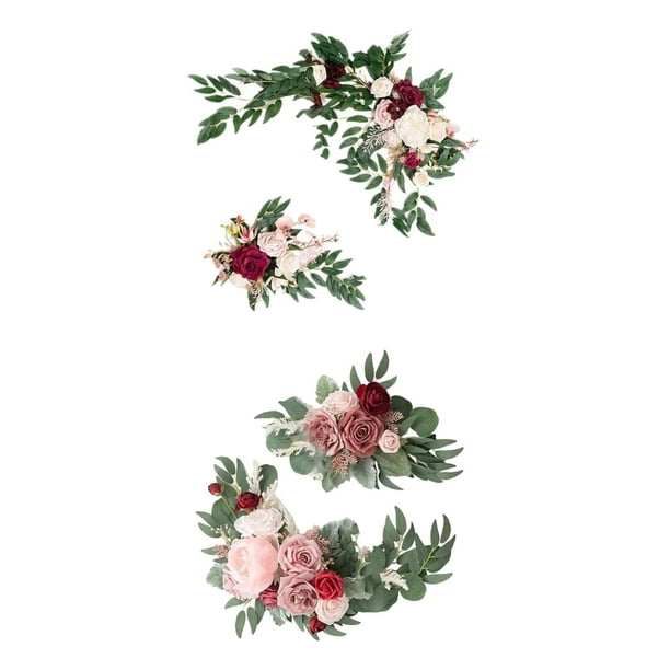 Guirnalda de flores artificiales, guirnalda floral, telón de fondo para fiestas, adorno para pérgola Vino Tinto Rosado Rosado
