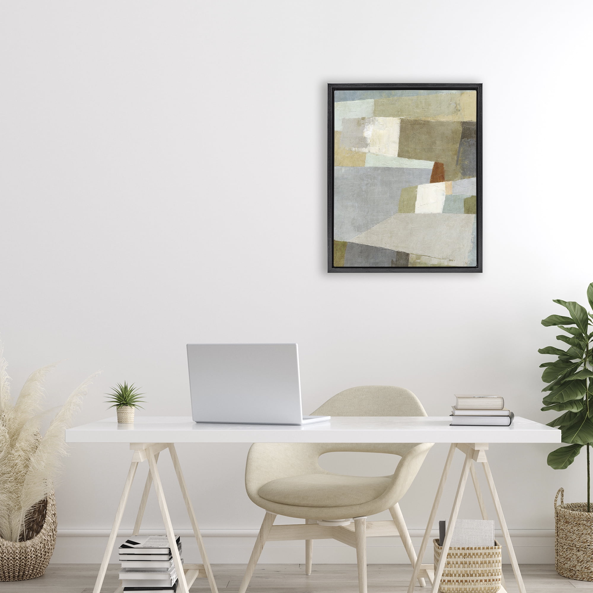 Stupell Industries Causeway Neutral Geometrics Black Framed Floater Canvas Wall Art, design by Suzanne Nicoll