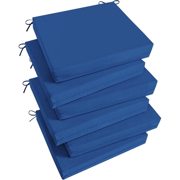 Outdoor Chair Cushions Set of 6 Square Corner Water Resistant Patio Cushions with 2 Ties 18.5 x 16 x 3 Inches Royal Blue